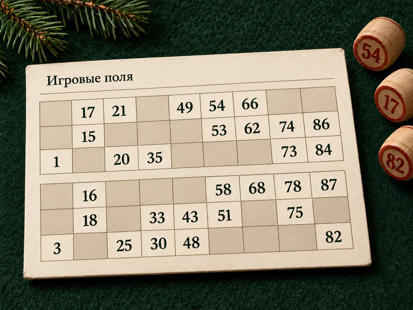 Русское лото: игровые поля с числами и бочонками